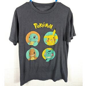 Pokemon 2019 M Graphic T Shirt Pikachu Charmander Squirtle Bulbasaur Gray Mens